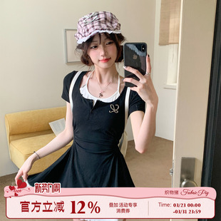 黑白撞色收腰短裙 甜美少女感假两件连衣裙女夏季 织物猪 夏日序约