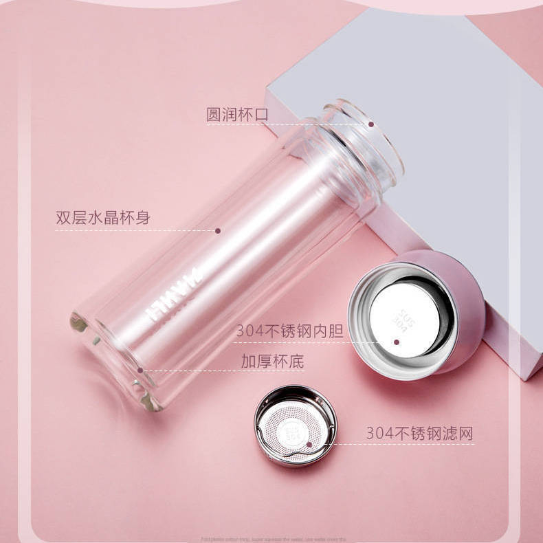 高硼硅日常细长粉色玻璃杯