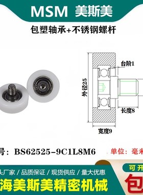 包塑轴承滑轮高承载抗撞击塑料尼龙POM滚轮尼龙轮BS62525-9C1L8M6