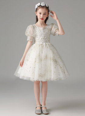 儿童礼服白色公主裙洋气生日花童婚纱蓬蓬裙夏小主持人钢琴演出服