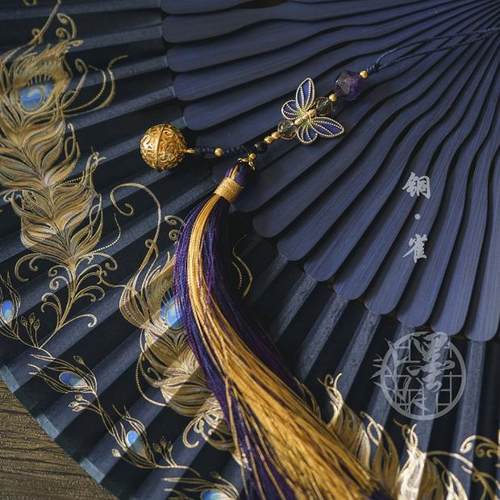 墨雨阁「铜雀」原创烫金尾羽竹扇