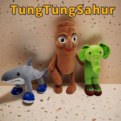 跨境新品tung tung tung sahur 鲨鱼山海经恶搞毛绒玩具娃娃公仔