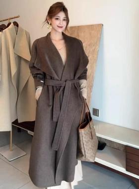 赫本风咖色双面羊绒大衣女2025新款秋冬季韩系宽松中长款毛呢外套