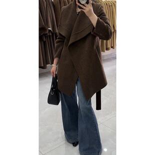 大翻领气质款双面羊绒大衣女2025秋冬新款系带收腰短款羊毛呢大衣