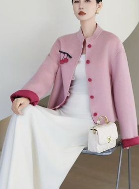 2025秋冬新款新中式国风双面羊绒大衣短款外套百搭时尚羊毛呢外套