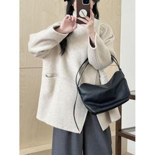 设计短款双面羊毛绒大衣女2024秋冬新款小个子高级感气质毛呢外套