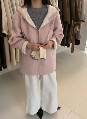 韩系连帽双面羊毛呢子绒大衣女2025新款秋冬高级感温柔毛呢外套潮