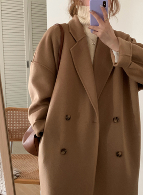 2025年早秋新款双面羊绒大衣女中长款过膝韩国茧型高端羊毛呢外套