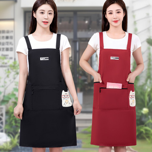 新款防水防油多口袋围裙厨房家用双肩背带做饭围腰工作服logo定制