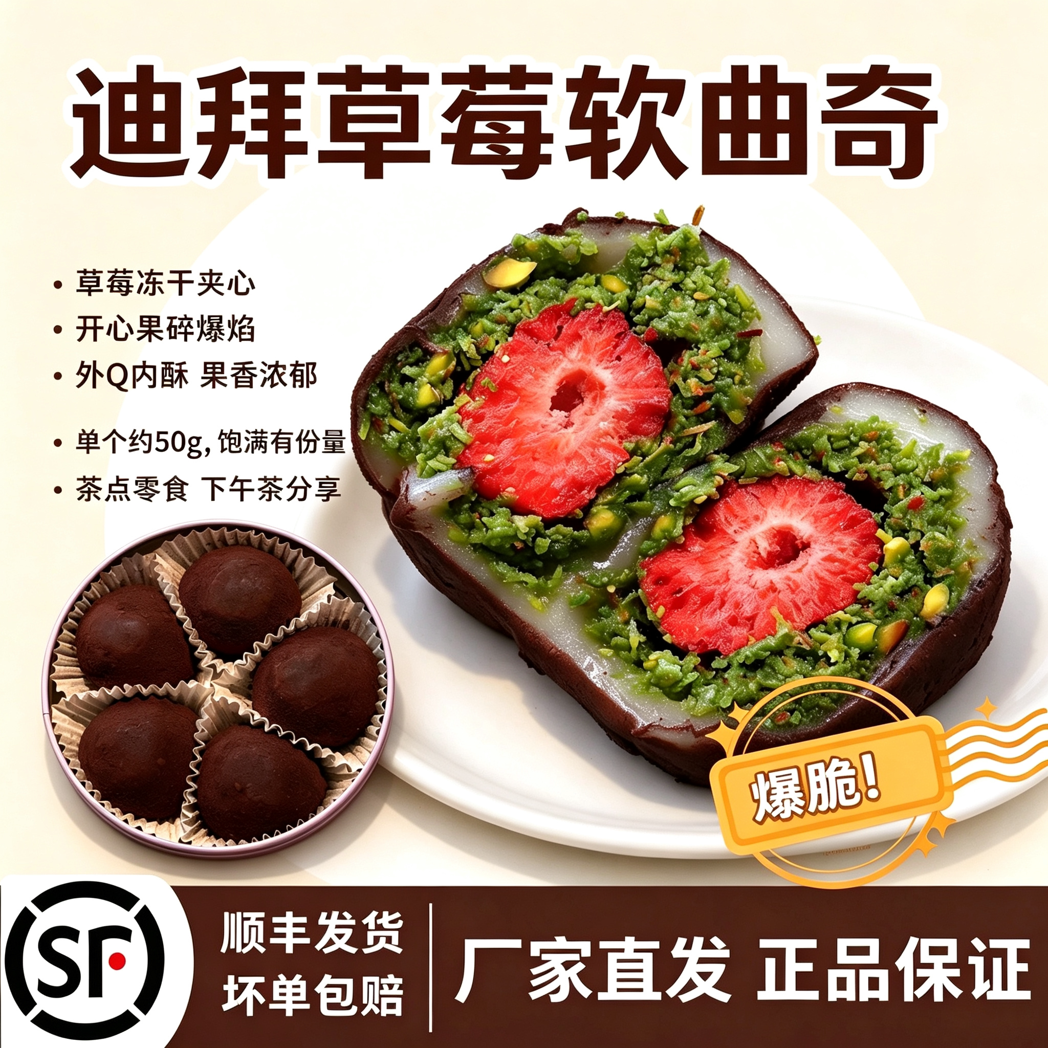 焙尔妈妈迪拜草莓软曲奇单枚50g
