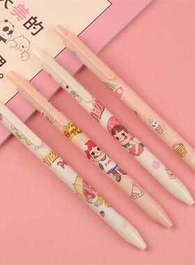 不二家牛奶妹按动中性笔可爱学生文具水性笔黑色0.5高颜值少女心