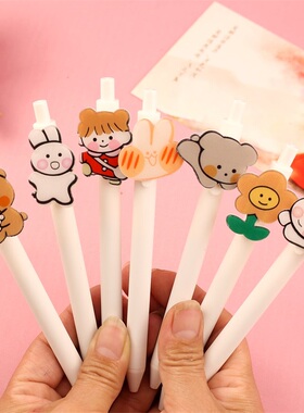 定制卡通按动笔学生黑色刻字中性笔ins文具防丢笔可爱个性0.5mm