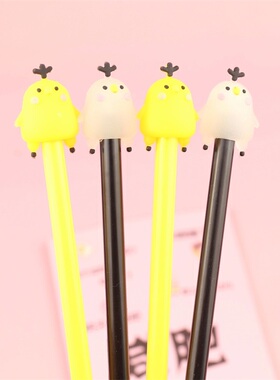 卡通咕噜鸡中性笔刻字定制笔可爱学生文具水性笔黑色针管型顺滑