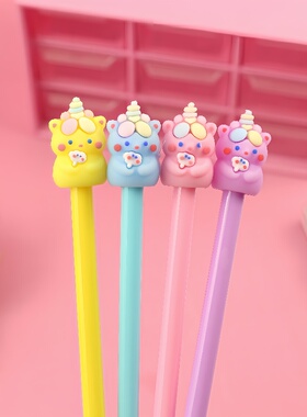 定制卡通中性笔可爱卡通小熊刻字笔黑色创意礼品笔学生文具用品