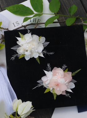 森系婚礼新娘婚纱羽毛花朵戒指