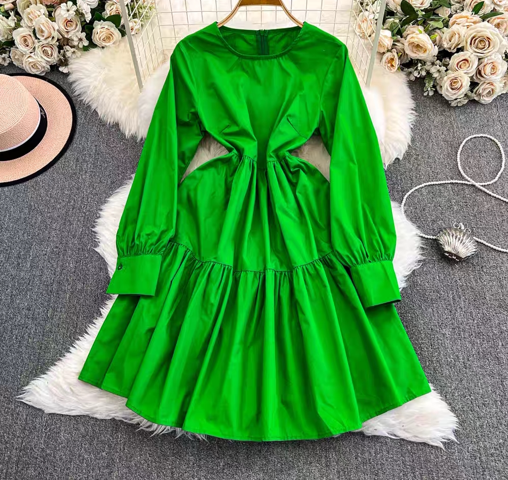 夏至末韩版娃娃裙小个子宽松显瘦灯笼袖连衣裙褶皱收腰女壹号人家