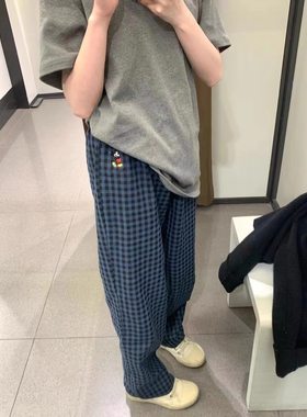 格子裤女直筒宽松休闲阔腿长裤子