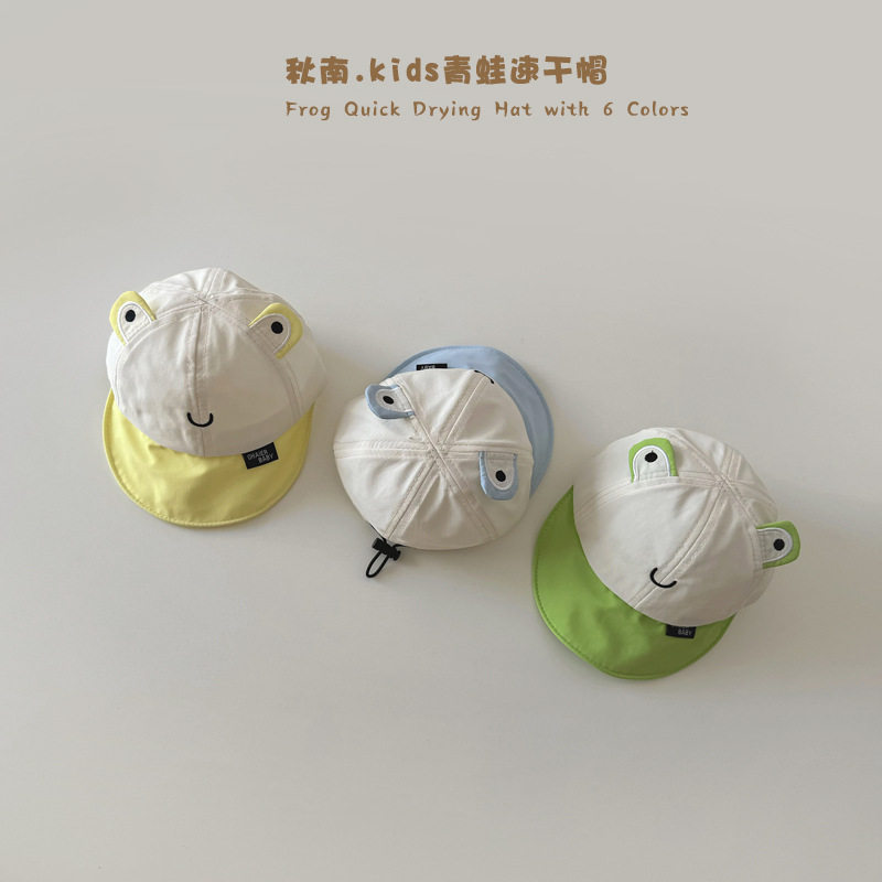 韩国婴儿帽子春夏季薄款卡通青蛙超萌速干帽宝宝鸭舌帽儿童遮阳帽