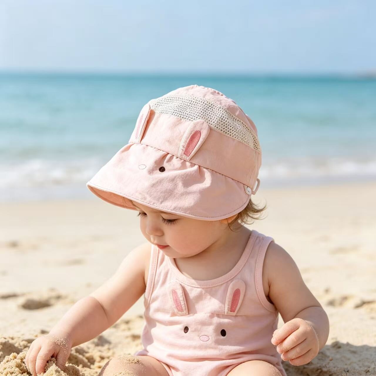 韩国婴儿帽子夏季薄款大帽檐速干防晒帽女童宝宝遮阳空顶帽太阳帽