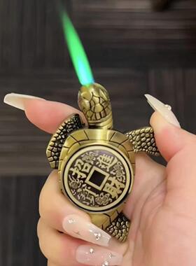 网红转盘创意充气小乌龟绿火打火机解压旋转个性金龟摆件男友礼物