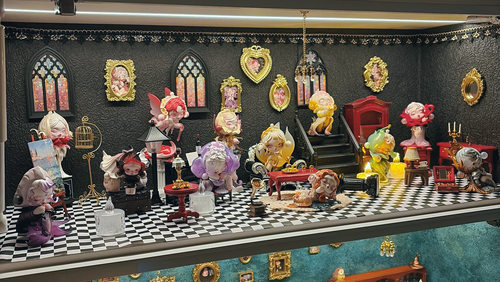 泡泡玛特skullpamda花的四幕戏盲盒造景材料包手办场景玄关柜布置