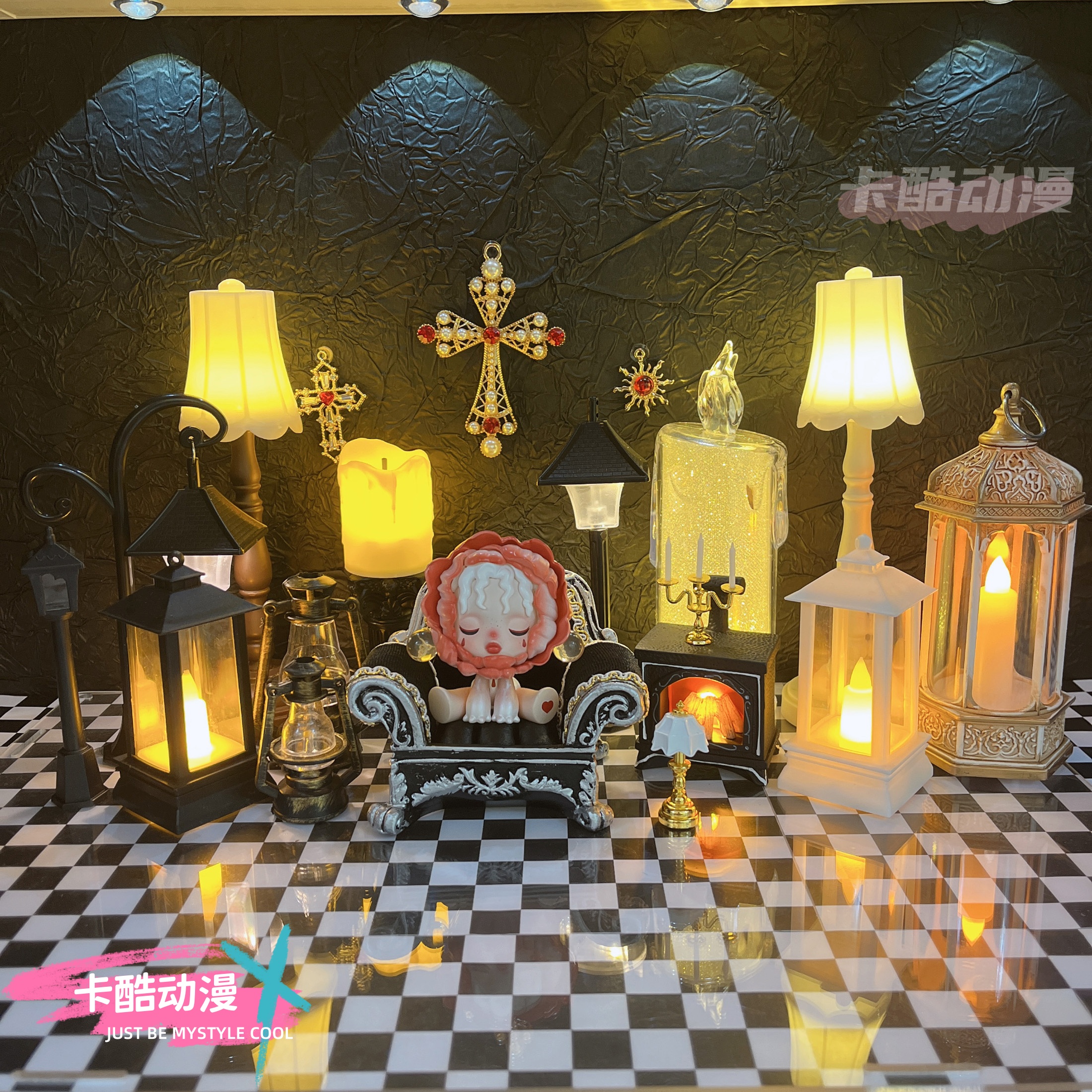 密林古堡声音漫相机微景观微造景落地台灯小风灯蜡烛煤油灯路灯66