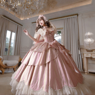 蔷薇盛典蜜桃白茶原创设计Lolita浪漫花嫁礼服公主裙常规二团定金