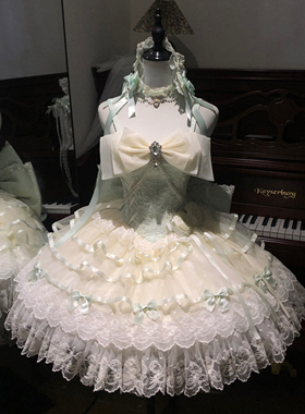 薄荷盛夏现货掉落蜜桃白茶原创设计Lolita裙jsk吊带芭蕾风洋装