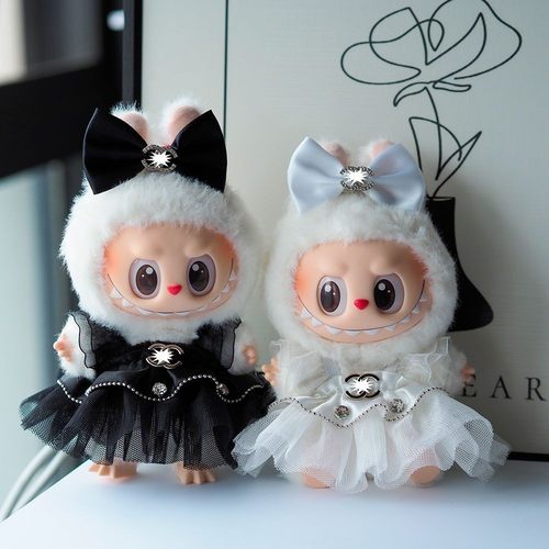 labubu拉布布一二三代搪胶盲盒挂件马卡龙坐坐派对蝴蝶结配饰