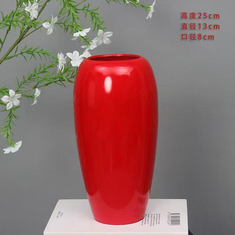 简约仿陶瓷树脂花瓶摆件客厅插花瓶银柳干花红色发财果仿真花专用