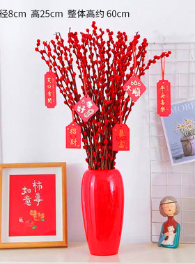 红色银柳真花鲜枝干花带花瓶客厅耐寒绿植物室内花盆栽四季好养活