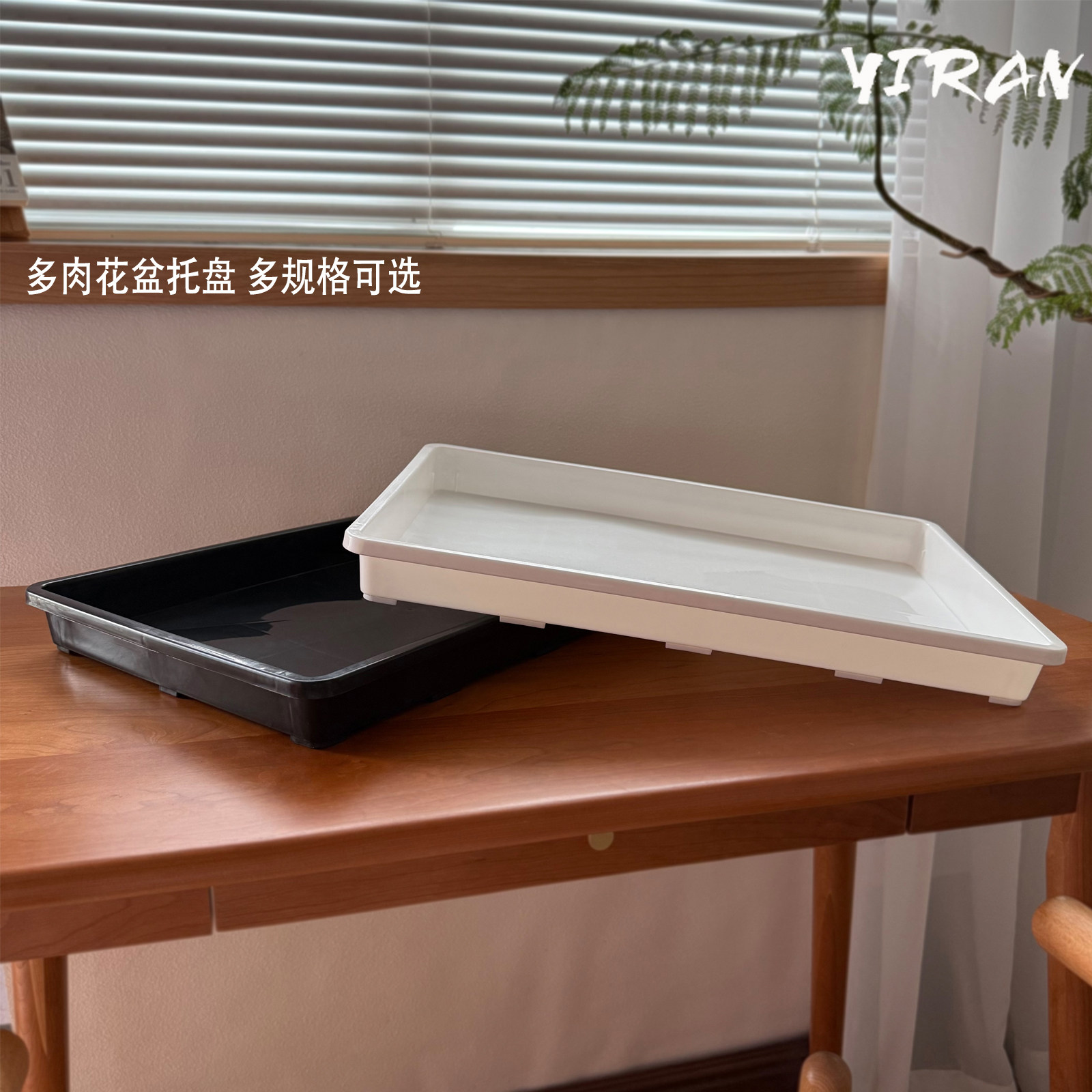 新款可浸盆多肉植物花盆整理收纳盘长方形塑料白色深托盘周转闷养