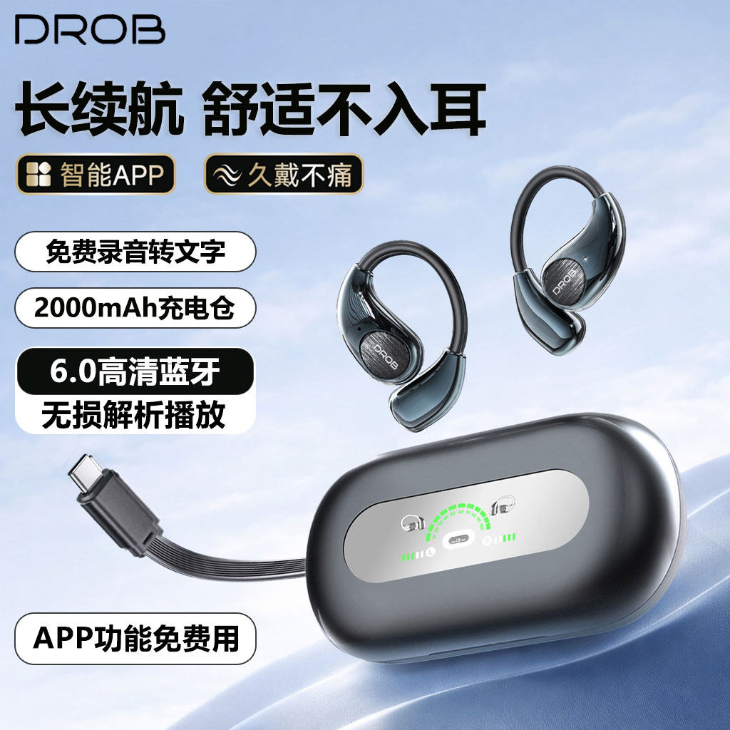 电萝卜无线蓝牙耳机挂耳式ai超长续航大电量盒智能翻译录音转文字