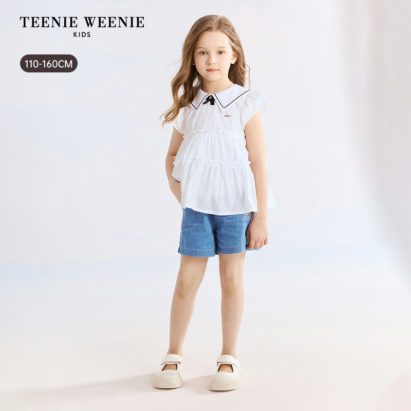 TeenieWeenie Kids小熊童装26年夏新款女童甜美A版飞袖水手领衬衫