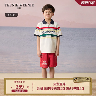 打底衫 TeenieWeenie polo衫 Kids小熊童装 25年夏男童撞色条纹短袖