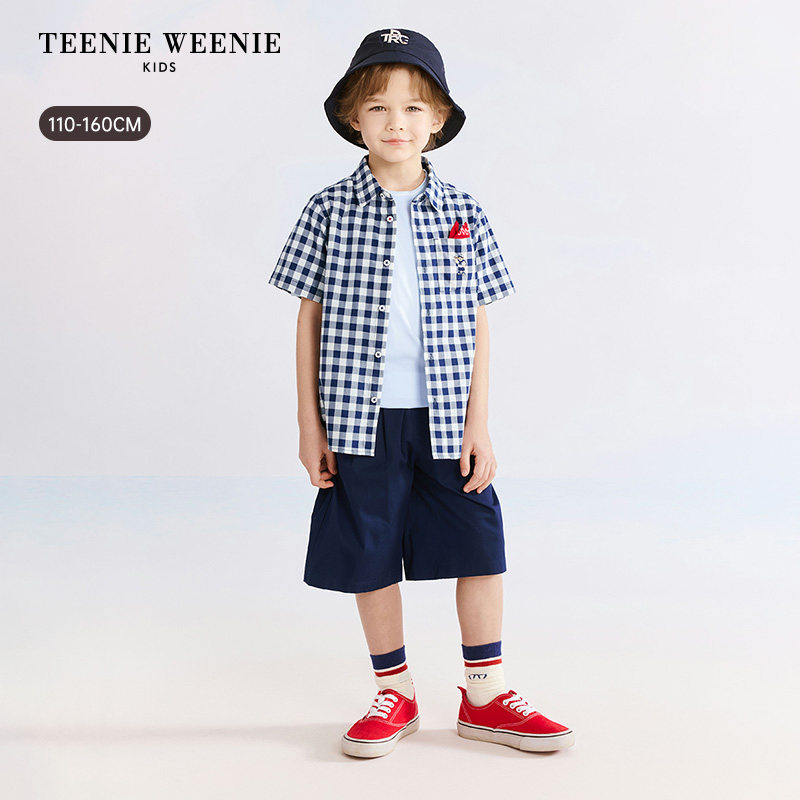 TeenieWeenie Kids小熊童装26年夏新男童经典学院风短袖格纹衬衫
