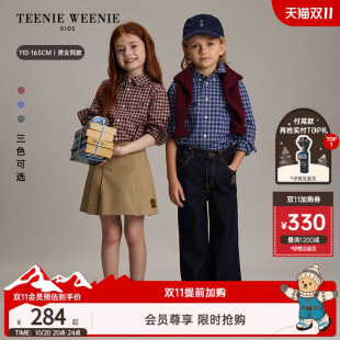 TeenieWeenie Kids小熊童装26秋新款男女童学院风格纹棉衬衫外套