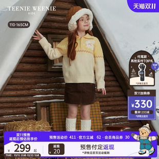 TeenieWeenie Kids小熊童装26年冬新款女童羊毛混纺翻领套头毛衣