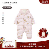 25新款 TeenieWeenie Kids小熊童装 冬男女婴儿宝宝满印羽绒连体服