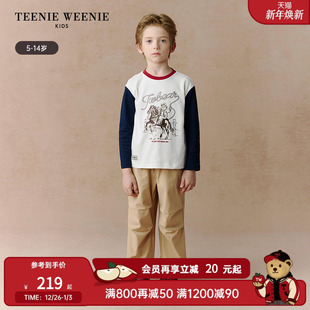 秋冬男童休闲撞色袖 25年新款 印花T恤 Kids小熊童装 TeenieWeenie