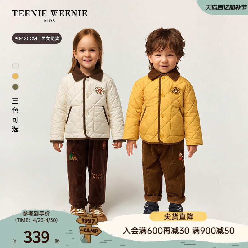 TeenieWeenie Kids小熊童装舒适秋冬季男女宝刺绣翻领棉服外套
