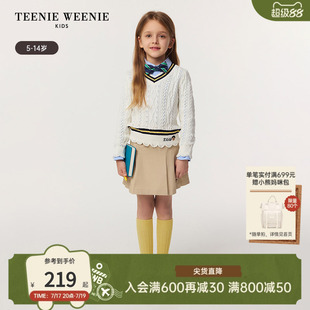 TeenieWeenie Kids小熊童装舒适女童经典学院风花边V领套头毛衣