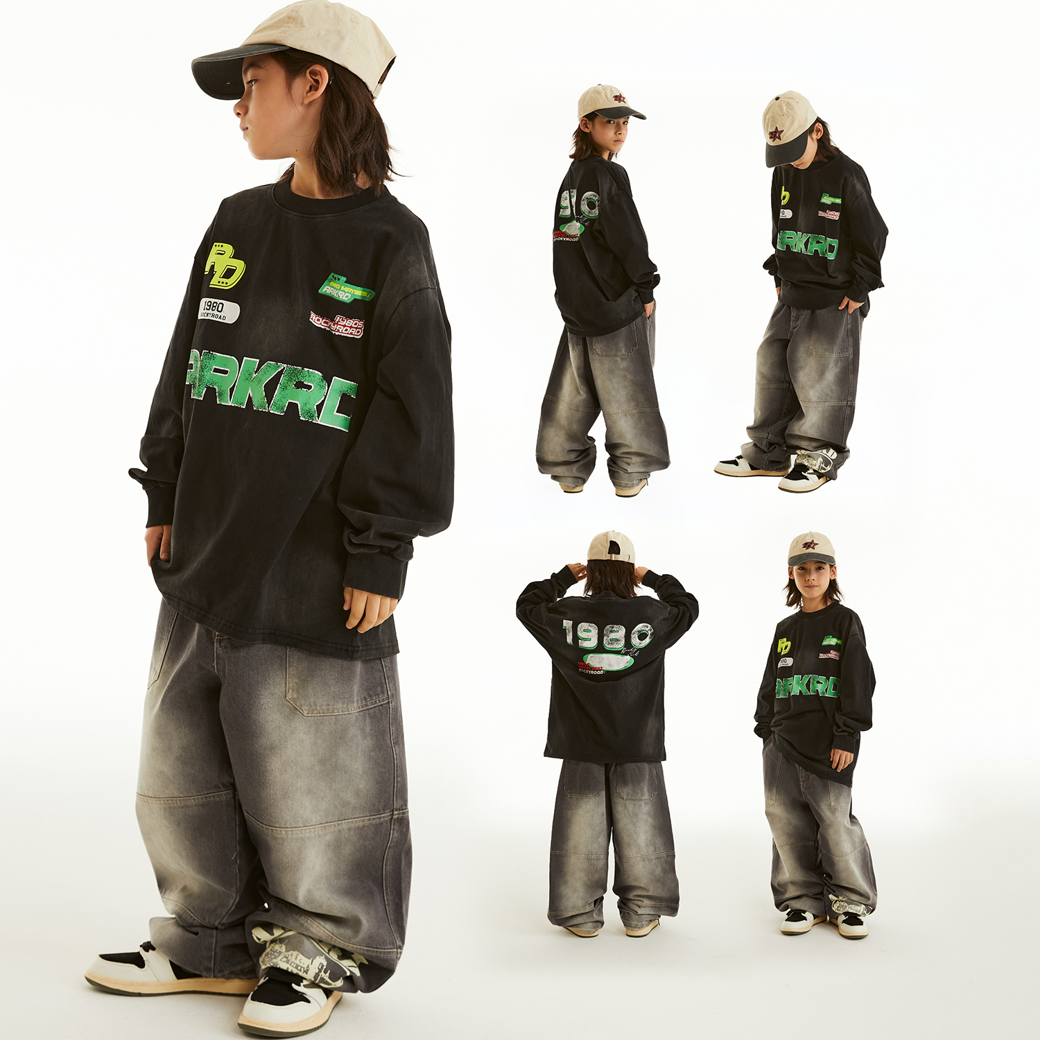 ROCKYROAD童装hiphop街舞潮服美式高街圆领长袖套装舞蹈演出服