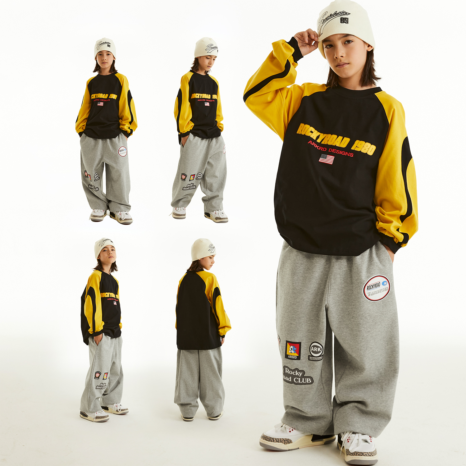 ROCKYROAD童装hiphop街舞儿童街舞酷帅表演演出服圆领长袖套装