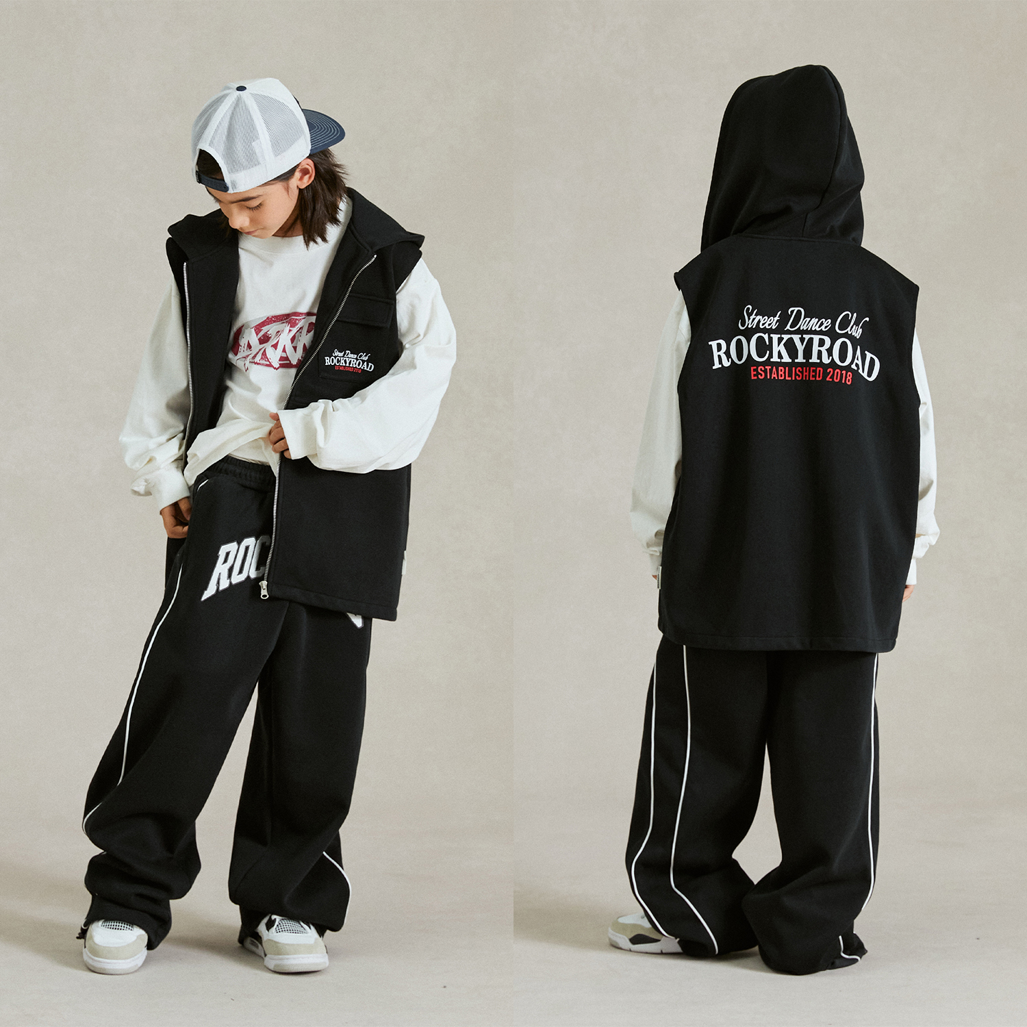 ROCKYROAD少儿街舞演出服套装儿童黑色马甲背心hiphop街舞潮服