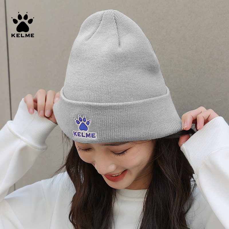 卡尔美针织毛线帽男女骑行跑步防寒保暖冷帽护大头围加厚包头帽子