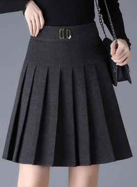 灰色百褶裙毛呢半身裙女A字短裙春夏小个子伞裙子2025秋冬季新款