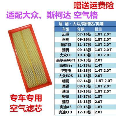 适配大众迈腾途观帕萨特CC速腾斯柯达明锐昊锐速派空气滤芯清器格