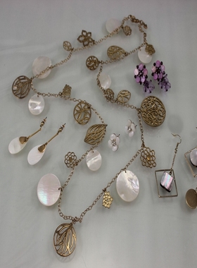 中古货 CAROLE*品牌打标高端古董贝壳奢华耳环项链 仅一批C1-9DK