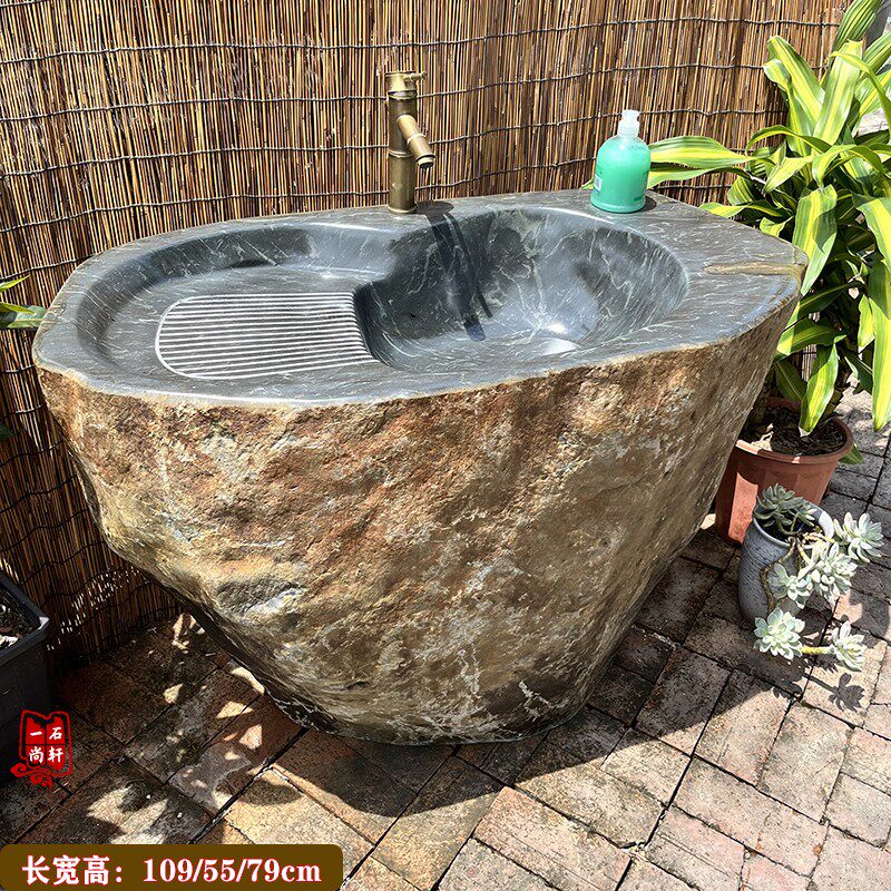 天然青石立柱盆户外庭院洗手池